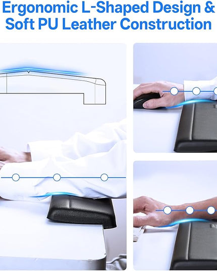 UnivoColors Long Arm Rest for Desk Edges,PU Leather,Non-Slip,Memory Foam,Desk Edge Support,Ergonomic Design for Long-Hour Work(23.6 * 3.9 inch One-Piece Design of Black)