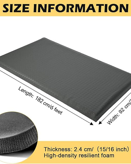 3 x 6 FT Anti Fatigue Mats Industrial 15/16 Inch Thick Soft Sponge Ergonomic Mat Durable Heavy Duty Diamond Plate for Standing Non Slip Industrial Grade Floor Mat for Leg & Back Pain (Gray)