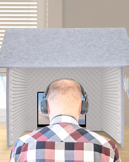 Desktop Soundproof Cover, Portable Vocal Recording Booth Isolation Booth Small Music Recording Studio Vocal Sound Absorbing Shield Sound Proof Foam Panels for Offices,Home,Recording Studios (Gray)