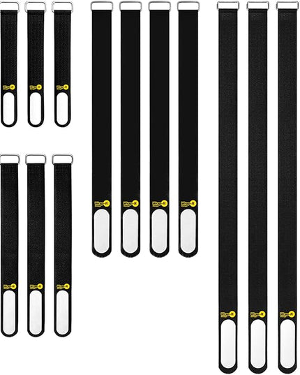 Wrap-It Storage Cinch-Straps (Assorted 16-Pack) Black - Hook and Loop Strap with Write on Label for Easy Cord Identification and Cable Management
