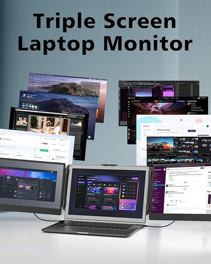 ROYY Laptop Screen Extender Triple Monitor - 14" 1080P Portable Monitor FHD Attachment Extra Screen Compatible with Windows Mac Dex Chrome Travel Work Fits 13-17" Laptops