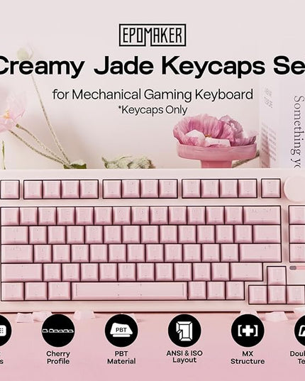EPOMAKER Creamy Jade PBT Keycaps, 142 Keys, Double Shot, Cherry Profile, 60%/75%/96%/Full Size, Custom Keyboard Keycaps Set for Mechanical Gaming Keyboard (Pink)