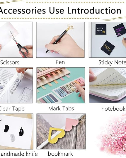 Office Supplies,Desk Accessories,Stapler and Tape Dispenser Set,1000 Staples,Staple Remover,Pen Holder,Folding Phone Holder,Journal Notebook,Ballpoint Pen,Scissor,Ruler,Clear Tape,Sticky Notes,Ect
