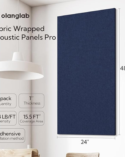 Olanglab Acoustic Panels 2 Pack, 48''x24'' Large Sound Panels, Fabric Wrapped Sound Proof Foam Panels for Walls, Sound Absorbing Panels for Recording Studio Acoustical Treatments (Navy)
