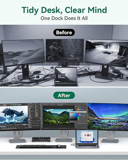 USB C Laptop Docking Station 3 Monitors Triple 3840*2160@60Hz Display with 120W Power Supply Computer PD 100W 15 in 1 Thunderbolt Dock Station for Multiple Monitors with USB 3.2 Port SD/Micro SD Solt