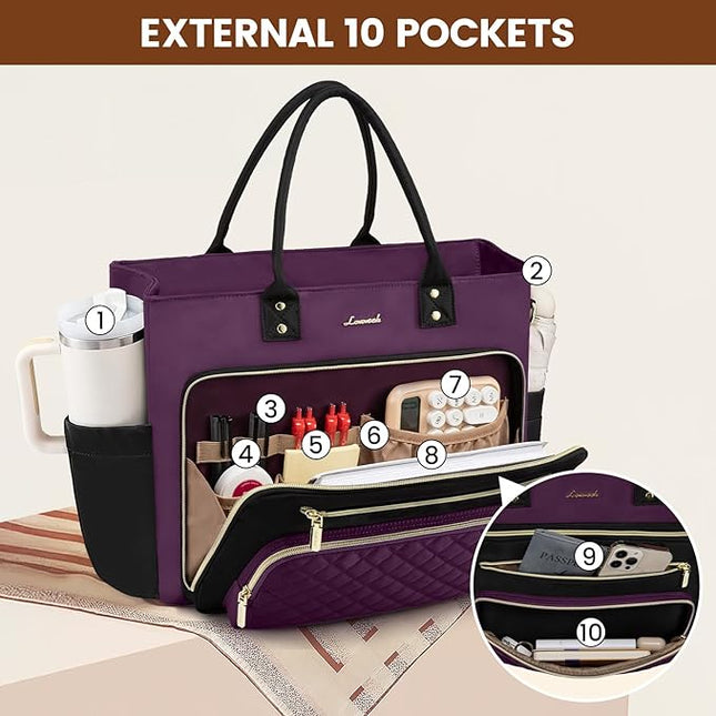 LOVEVOOK Teacher Tote Bag for Women Work, Nurse Bags With Large Cup Holder Laptop Bag With Laptop Compartment, Professional Computer Briefcase Business Purses, Diaper Bag Mother Gift, 15.6 Inch