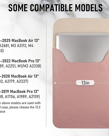 Allinside 13 inch Laptop Sleeve Case for MacBook Air 13 2018-2025/MacBook Pro 13 2016-2022, Waterproof PU Leather Laptop Sleeve Bag Protective Vertical Case Cover, Pink