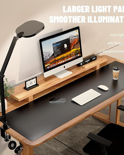 2 Packs Led Desk Lamps for Home Office, 1200LM Dimmable Clamp-on Desktop Light, Adjustable Swing Arm Ring Light with Stand, Memory & Timer Function, Eye-Caring Design