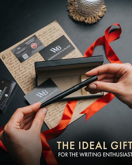 Wordsworth & Black Fountain Pen Set, Extra Fine Nib, Includes 24 Pack Ink Cartridges, Ink Refill Converter & Gift Box, Calligraphy, [All Black], Perfect for Men & Women