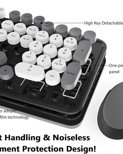 Wireless Keyboard Mouse Combo, Colorful Mouse and Keyboard Combo, 104 Keys Cute Wireless Keyboard with Number Pad for Windows, Computer, PC, Notebook, Laptop (Grey)