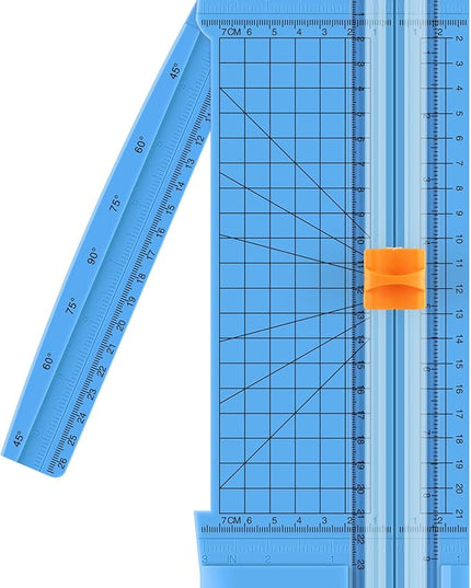 Firbon Blue A5 Paper Cutter, Straight Small Paper Trimmer with Side Ruler for Scrapbooking Craft, Paper, Coupon, Label, Cardstock