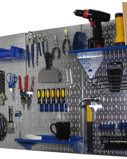 Wall Control Pegboard Organizer 4 ft. Metal Pegboard Standard Tool Storage Kit with Galvanized Toolboard and Blue Accessories