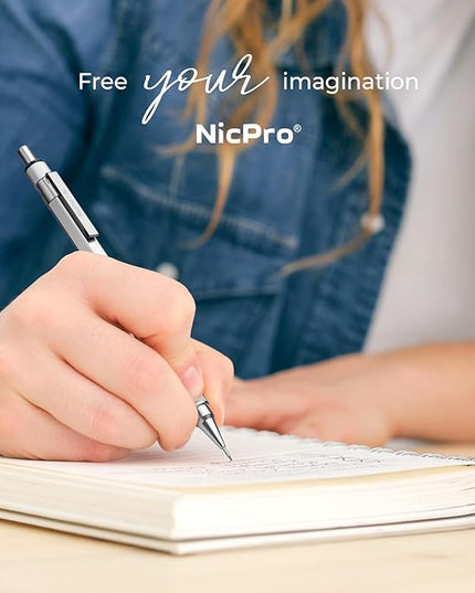Nicpro 3 Pack Blocky Gear 0.5 mm Metal Mechanical Pencils Set with Case, Lead Drafting Pencil with 8 Tube (480PCS) Lead Refills(HB 2B), 4 Erasers, 18 Eraser Refills for Art Writing, Sketching Drawing