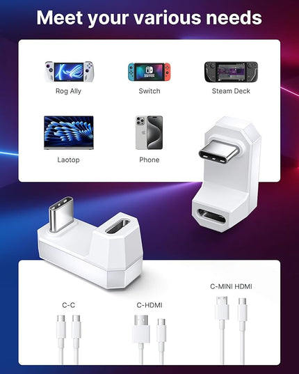 JSAUX 180° USB C to USB C Adapter 2 Pack, 180 Degree Angle Type C Male to Type C Female USB 4.0 / PD 100W Adapter, Compatible with ROG Ally, Steam Deck, Switch, Laptop, Tablet, Phone and More - White