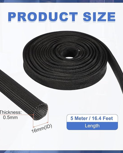 uxcell Insulation Cable Protector,16mm/0.63 Inch-5 Meter/16 Feet High Temp Fiberglass Sleeve Black