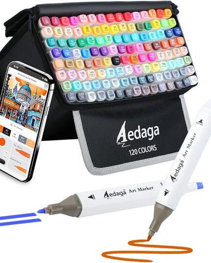 YHC 120 Colors Alcohol Markers for Artists, Free APP for Coloring, Dual Tips Alcohol-Based Markers for Drawing,Painting and Sketching, Great Gift Idea for Adults