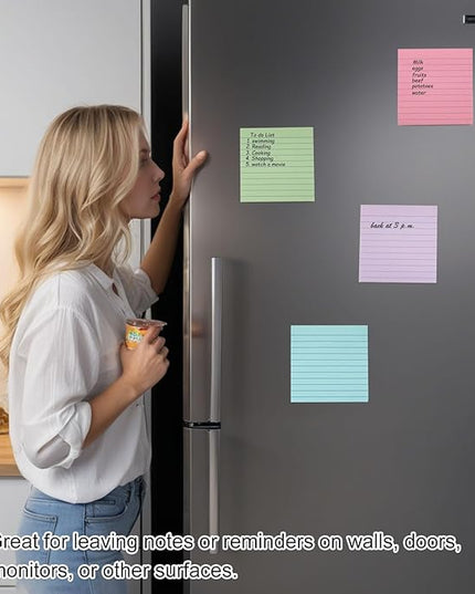 9 Pads Lined Sticky Notes 4x4 in Post, 9 Multi Colors Super Sticking Power Memo Pads, Strong Adhesive, 4x4 Sticky Notes Large Eeay for Office, School, Home Use