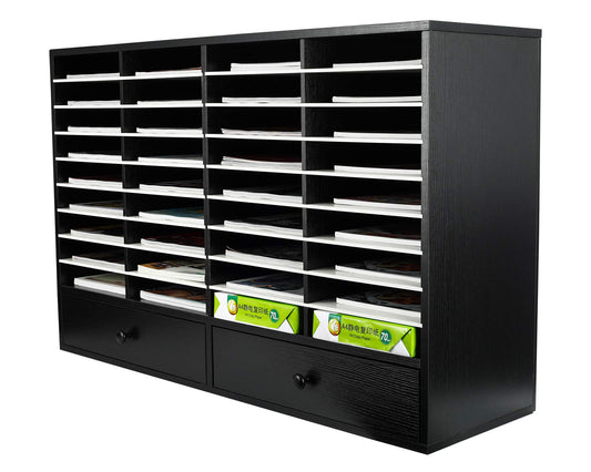PAG-Mass Mail Sorter Organizer, Wood Literature Organizer, Student Mailbox for Classroom, Desktop Bill Paper Organizer for Office Home School, 38 Compartments, Black&White