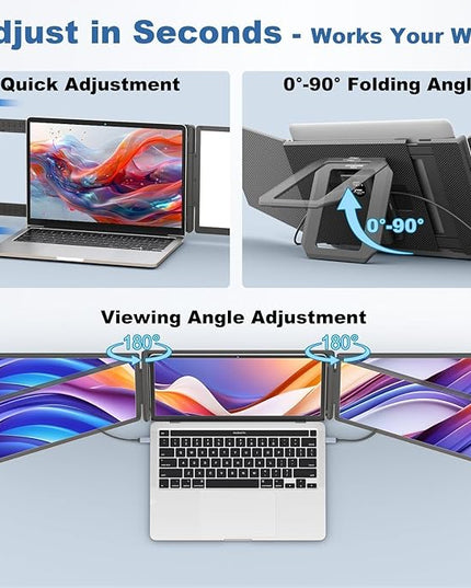 Teamgee 15.6" Laptop Screen Extender with Power Bank, FHD 1080P Triple Monitor, Driver-Free Plug & Play for 13-17" Laptops (HDMI/USB), Home Office/Small Business, Windows/Mac/Android