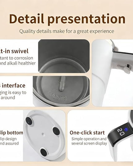Automatic Magnetic Stirring Coffee Mug with Temperature Display, Rechargeable Self Stirring Mug, Portable Coffee Mug for Home Office Travel (White)