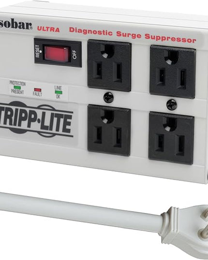 Tripp Lite ISOBAR4ULTRA Isobar 4 Outlet Heavy Duty Power Strip Surge Protector, 3330 Joules, 6ft Cord, Flat Plug, Metal Power Strip, Industrial Garage Work Shop Bench, Under Desk and Wall Mountable