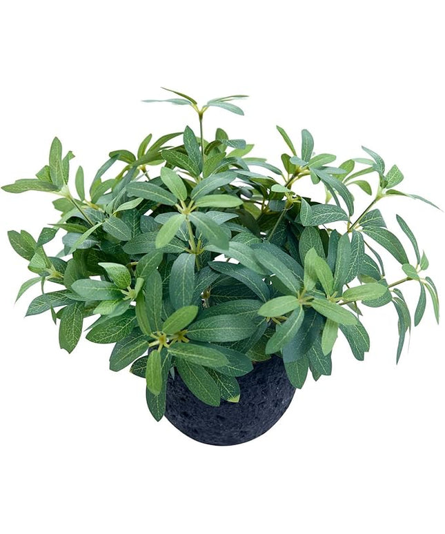 AlphaAcc 9.5" Artificial Plants with Olive Leaves Real Looking Faux Plants Fake Greenery Potted in Black Round Ball Planter for Tabletop Bathroom Kitchen Office Housewarming Gift Home Decor