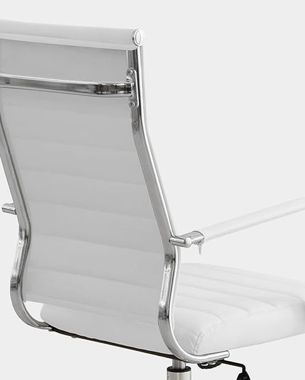 Livinia Modern Executive Office Desk Chair, Chrome & Leather Conference Room Swivel Chairs with Ribbed High Back, Adjustable Height, Removable Armrest, and Wheels for Home Office (White(Chrome))