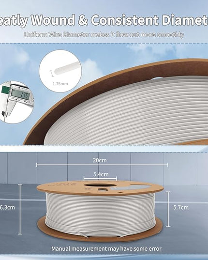 3D Printing Filament Basic PLA Filament Bundle 1.75mm 1kg Cardboard Spool Dimensional Accuracy +/- 0.03 mm Fit Most 3D FDM Printer 1KG*2 spools-White