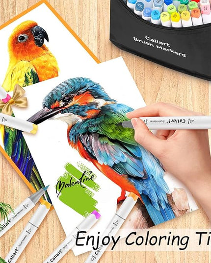Caliart 101 Colors Alcohol Markers Brush Tip & Chisel, Dual Tip Art Markers Set for Adults Coloring Book Artists Sketch Illustration, with Case Permanent Colored Pen Art Supplies Drawing Gifts