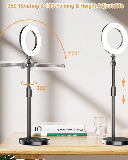 Portable Travel Ring Light for Laptop Zoom Video Conference, 5'' Bright Circle Light with Extendable Stand, Small Halo Lighting with Phone Holder for Video Recording Live Stream Facetime Photography