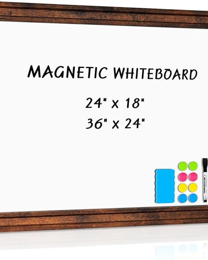 White Board for Wall, 24'' x 18'' Magnetic Dry Erase Board, Decorative Whiteboard, Brown Vintage Wooden Frame