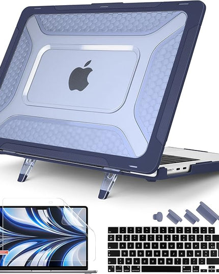 Batianda Extreme Heavy Duty Case for New MacBook Air 13.6 inch 2025 M4 2024 2022 A3240 A3113 A2681 - Anti-Slip Rubberized Stand (Holds 25lbs) Honeycomb Exoskeleton Max Cooling & Stability - Navy Blue