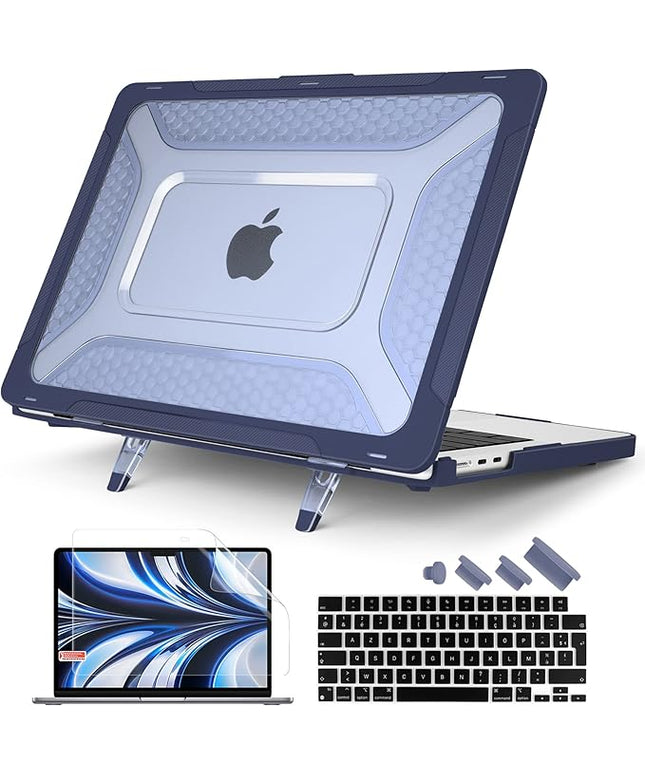 Batianda Extreme Heavy Duty Case for New MacBook Air 13.6 inch 2025 M4 2024 2022 A3240 A3113 A2681 - Anti-Slip Rubberized Stand (Holds 25lbs) Honeycomb Exoskeleton Max Cooling & Stability - Navy Blue