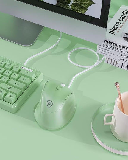 Micropack Ergonomic Mouse Wired for Laptop, PC Computer and Desktop, Ergo Mouse Vertical with Silent Clicks, Up to 3200 DPI Adjustable Mouse Sensitivity, Green