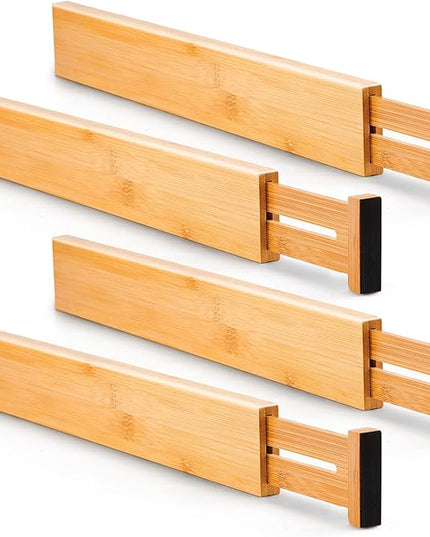 Utoplike 4 pcs Bamboo Kitchen Drawer Dividers Large, Adjustable Drawer Organizers, Spring Loaded, Works in Kitchen, Dresser, Bathroom, Bedroom, Drawer, Desk