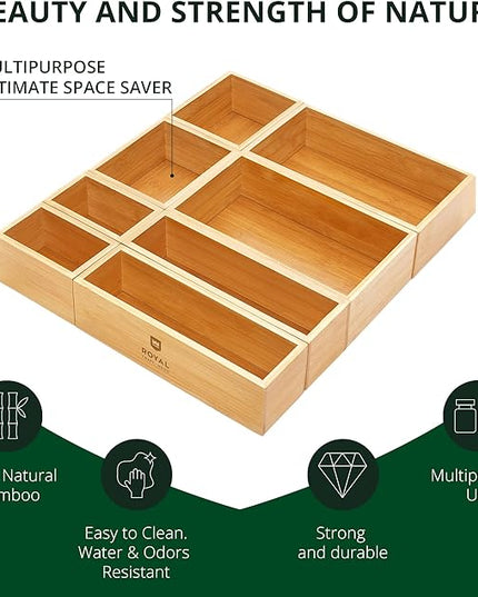 ROYAL CRAFT WOOD Bamboo Jewelry Organizer Box & Chests Set - Versatile Storage Solution for Makeup, Jewelry, and Bathroom Essentials (8 Boxes)
