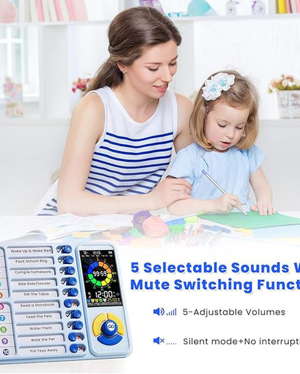 Mooking 5-in-1 Visual Timer, ADHD Tool for Kids|Adults, Visual Schedule for Kids with Autism, 12/24 Task Timer & Chore Chart Board, ADHD Tools with Daily Checklist for Home, School, Classroom - Blue