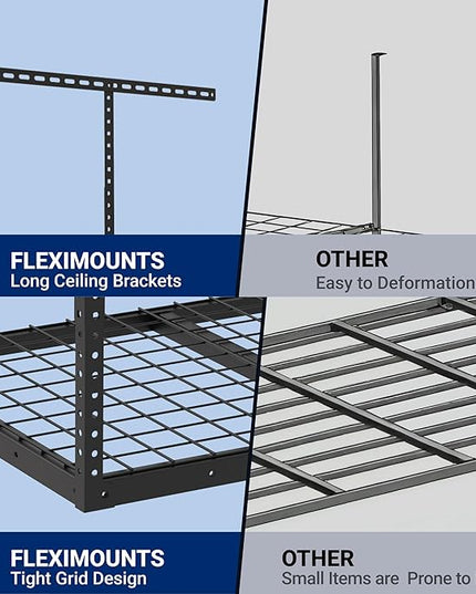 FLEXIMOUNTS 2x3 Overhead Garage Storage Rack, Adjustable Organization System, Heavy-Duty Metal Ceiling Racks, 155lbs Weight Capacity, Black, Classic Series