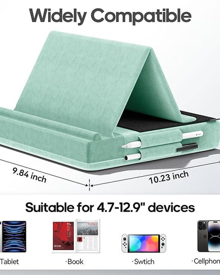 KDD Tablet Pillow Stand, Multi-Angle Viewing Ipad Holder for Lap, Bed and Desk, Foldable Soft Pad Dock with Stylus Mount Compatible with Ipad Pro 12.9, 10.5, 11, Air, Mini, Phones, Books, E-Reader