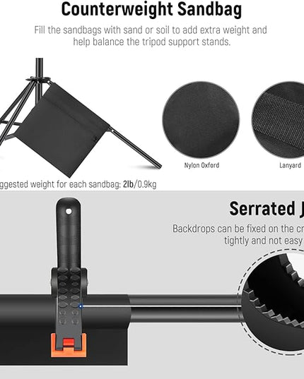 Neewer Photo Studio Backdrop Support System, 10ft/3m Wide 6.6ft/2m High Adjustable Background Stand with 4 Crossbars, 6 Backdrop Clamps, 2 Sandbags, and Carrying Bag for Portrait & Studio Photography