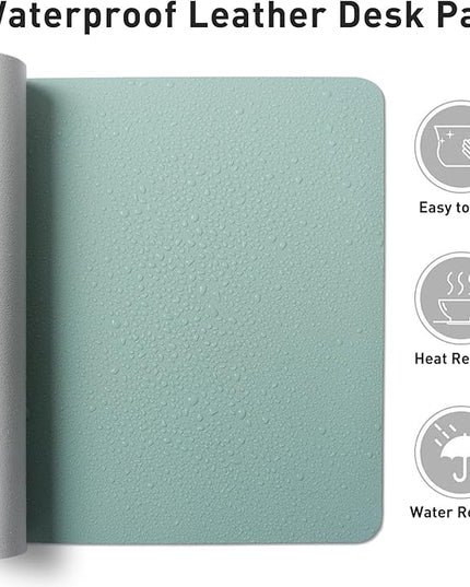 Aothia Leather Desk Pad Protector, Mouse Pad,Office Desk Mat, Non-Slip PU Leather Desk Blotter, Laptop Desk Pad, Waterproof Desk Writing Pad for Office and Home (36" x 17", Light Blue)