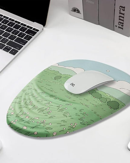 Ergonomic Mouse Pad Wrist Support, Mouse Pad with Wrist Rest, Memory Foam Massage Design & Non-Slip PU Base MousePads for Pain Relief, Desk, Office, Home, Kawaii Japanese Anime