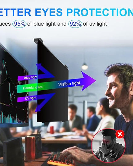 GUDTEKE Magnetic 24 Inch Privacy Screen for Computer Monitor 16:9 Aspect Ratio, Hanging Removable Anti-Blue/Glare Protector Film, Anti Spy Desktop Security Private Filter 24in
