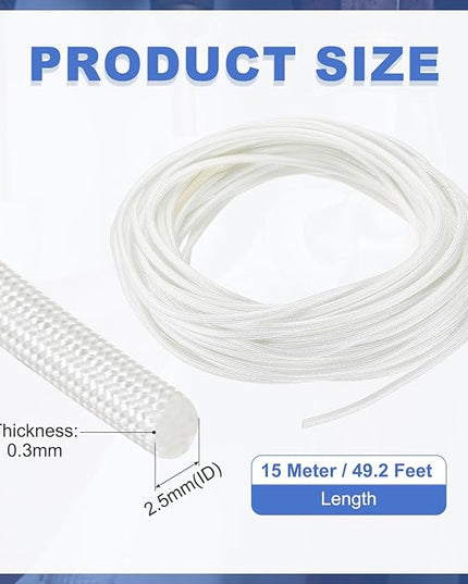 uxcell Insulation Cable Protector,2.5mm/0.10 Inch-15m/49 Feet High Temp Fiberglass Sleeve White