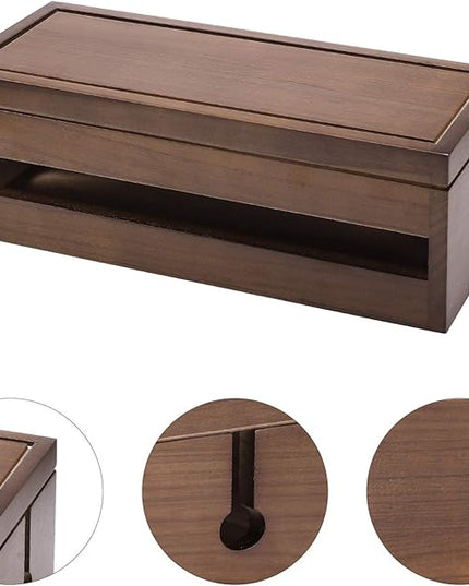 Changsuo Cable Management Box Wooden Cord Organizer Box for Extension Cord Power Stripe Surge Protector Wire Management Concealer Cover Hider for Desktop Home Office Kitchen (Brown)