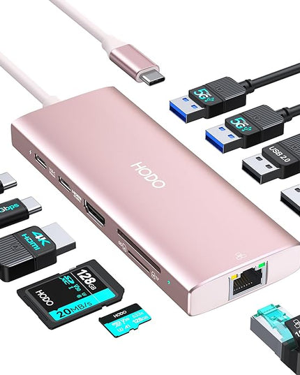 USB C Hub Multiport Adapter, 10-in-1 Laptop USB C Docking Station for Dell/HP Laptop, Type C Dock to 4K HDMI,Ethernet,100W PD,3USB 3.0, 2USB 2.0, SD/TF, Thunderbolt Dock for MacBook, Surface, Lenovo