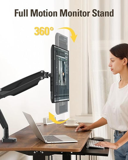 Single Monitor Mount Stand for 22-40" Computer Screens, Heavy Duty Gas Spring Monitor Arm Holds Up to 30.9 lbs, Adjustable Vesa Mount with C-Clamp & Grommet Base, Black