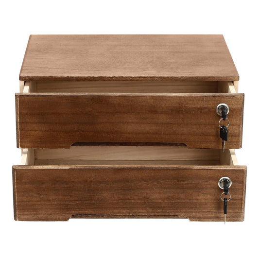 ZERNEIL 2-Tier Wooden Desktop Storage Box with Lockable Drawers, Flat File Cabinet Small Wooden Box Organizer for Office Supplies Installation-free, 15.75×11×8.66in (Walnut)