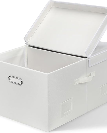 75 Quarts Extra Large Decorative Storage Bins with Lids, 1 Pack White Collapsible Storage Bins with Lids, Stackable Storage Bins Decorative Box Storage With Lid Extra Large