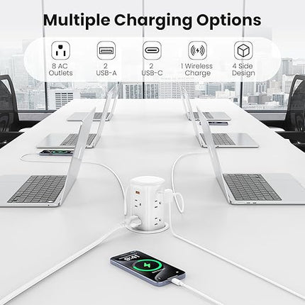 VILONG Pop Up Outlet with 15W Wireless Charger,4 USB Ports,8 Outlets,Space-Saving Concealed Design,Pop up Power Outlet for Conference Table,Kitchen Countertop (ETL Listed)